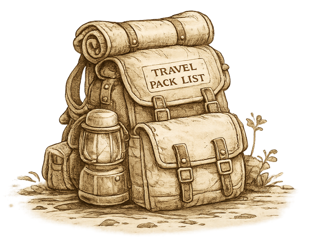 Illustrated Quest backpack and camping supplies